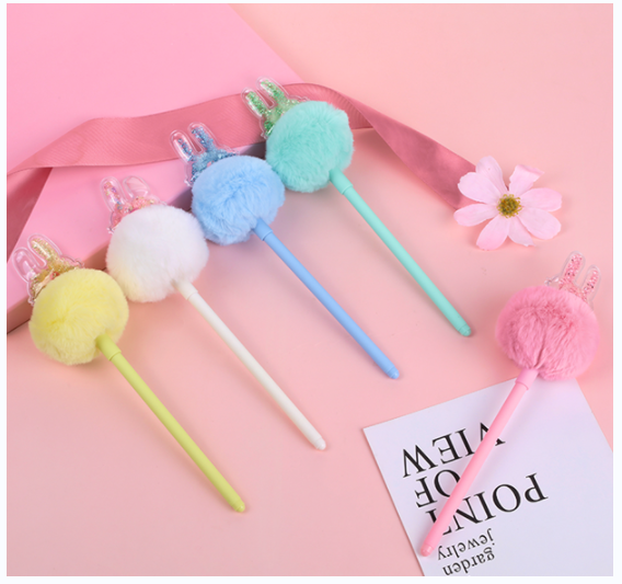 可爱毛球笔圆珠笔 