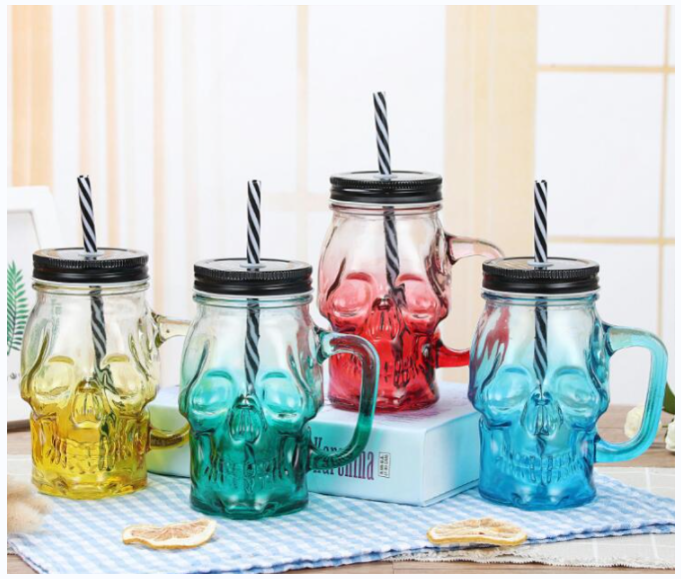 透明带盖吸管玻璃杯 